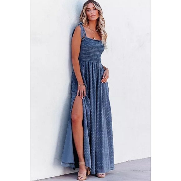 LAST ONE! Plus Size CORA Blue Swiss Dot Maxi Dress - Picture 5 of 7